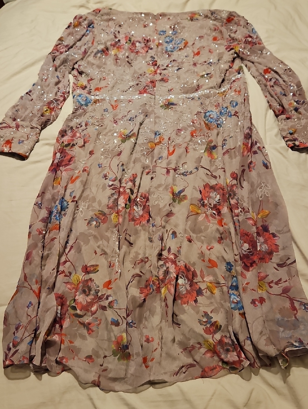 MAC DUGGAL Dress Size 20 Evening Gown Long Sleeve Midi Floral Mauve Purple EUC - Picture 8 of 10